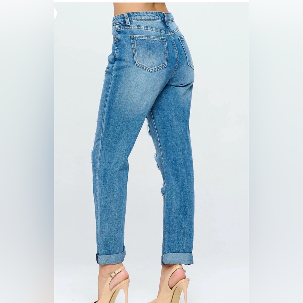 Blue Turtle Trendy Distressed Blue Boyfriend Jeans - Picture 4 of 4